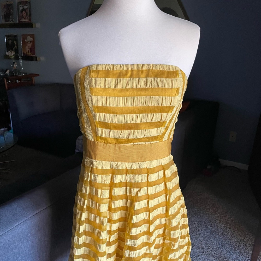 Mustard & Gold Striped The Limited Strapless Dress